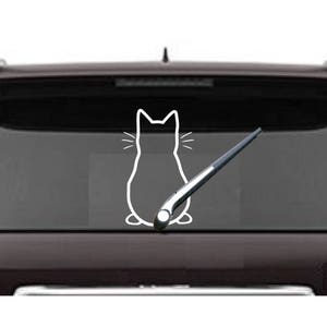 Kitty Cat Windshield Wiper - Di Cut Decal - Home/Laptop/Computer/Truck/Car Bumper Sticker Decal