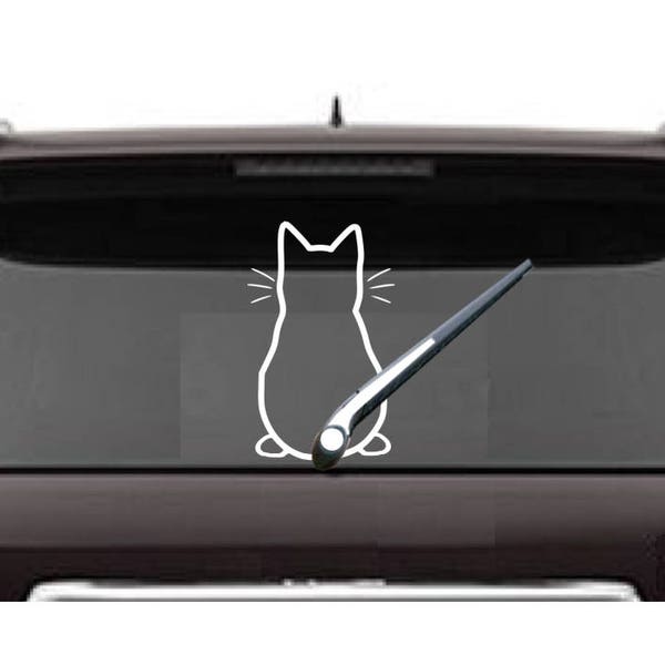 Kitty Cat Windshield Wiper - Di Cut Decal - Home/Laptop/Computer/Truck/Car Bumper Sticker Decal