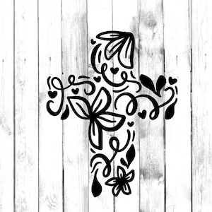 Floral Cross Decal - Di Cut Decal - Yeti/Tumbler/Water Bottle/Home/Laptop/Computer/Truck/Car Bumper Sticker Decal
