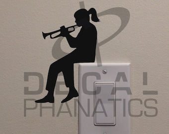 Woman Playing Trumpet On Light Switch (4.75"x3") - Bedroom/Home Decor Decal