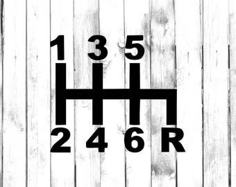 6 versnellingen - auto versnellingspook diagram - auto/vrachtwagen/laptop/computer/telefoon/woondecoratie/bumpersticker - vinyl sticker