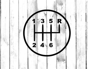 6-versnellingen (achteruit, rechtsboven) - stick Shift - handmatig schakelschema auto - auto/vrachtwagen/laptop/computer/telefoon/huisdecoratie/bumpersticker