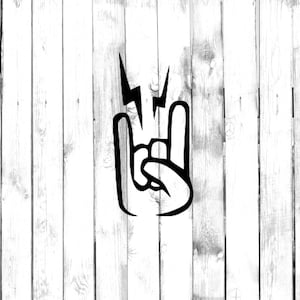 Rock On Hand Symbol with Lightning Bolts - Di Cut Decal - Car/Truck/Home/Laptop/Computer/Phone Decal