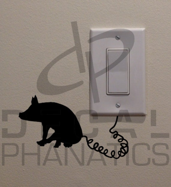 BedroomHome Decor Decal 2.4x3 Black Cat Laying on Light Switch with Hanging Tail