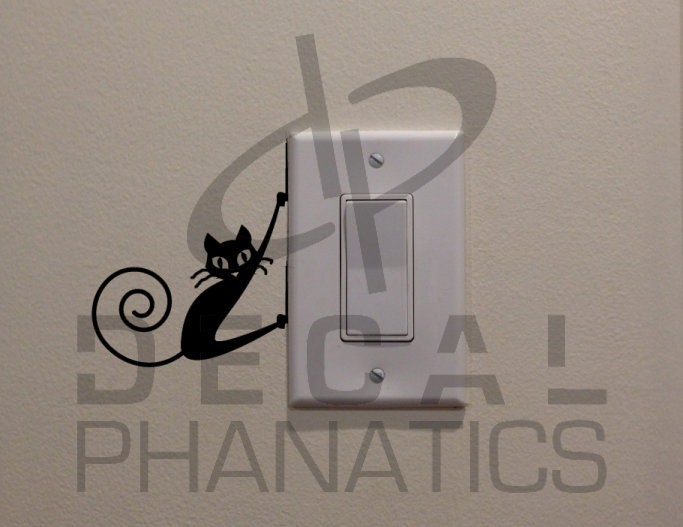 BedroomHome Decor Decal 2.4x3 Black Cat Laying on Light Switch with Hanging Tail