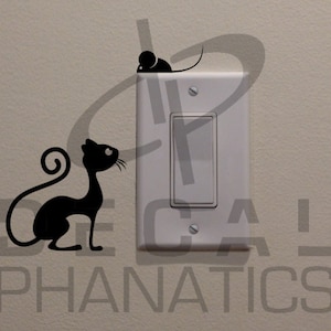 Curious Cat Watching Mouse on Light Switch (4.25&quot;x4.5&quot;) - Bedroom/Home Decor Decal