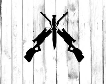 Hunting Rifles Crossed with Hunting Knife - Di Cut Decal - Car/Truck/Home/Laptop/Computer/Phone Decal