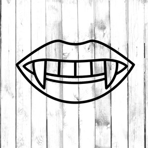 Puede incluir: Dibujo de línea en blanco y negro de una boca de vampiro con colmillos.