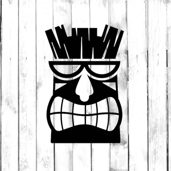 Crazy Tiki Man Dude with Sunglasses & Spikey Hair - Di Cut Decal - Car, Truck, Computer, Phone, Yeti, Tumbler, Macbook, Laptop Decal