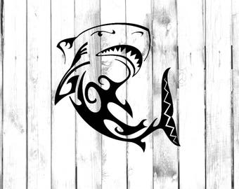 Great White Shark Swimming - Tribal Tattoo Design - Car/Truck/Home/Laptop/Computer/Phone Decal