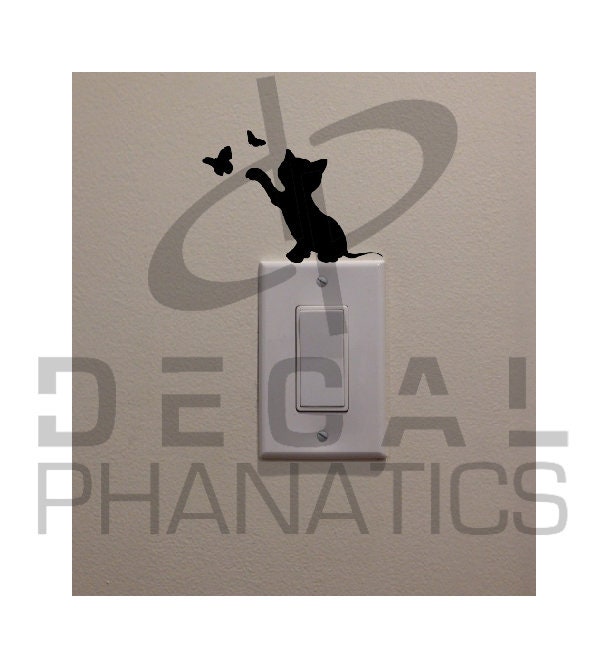 BedroomHome Decor Decal 2.4x3 Black Cat Laying on Light Switch with Hanging Tail