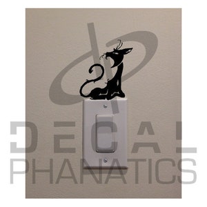 Black Cat Decal - Wirey Cat Sitting On Light Switch (4&quot; H) - Bedroom/Home Decor Decal