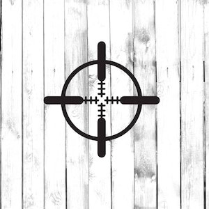 May include: A black and white target with a circle and four lines extending from the centre.
