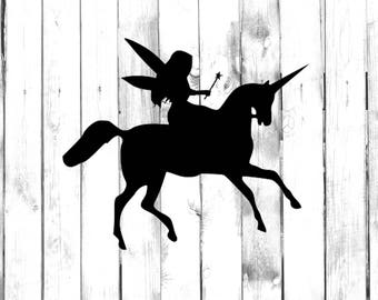 Fairy Princess Riding on Unicorn Silhouette - Car/Truck/Home/Computer/Phone Decal