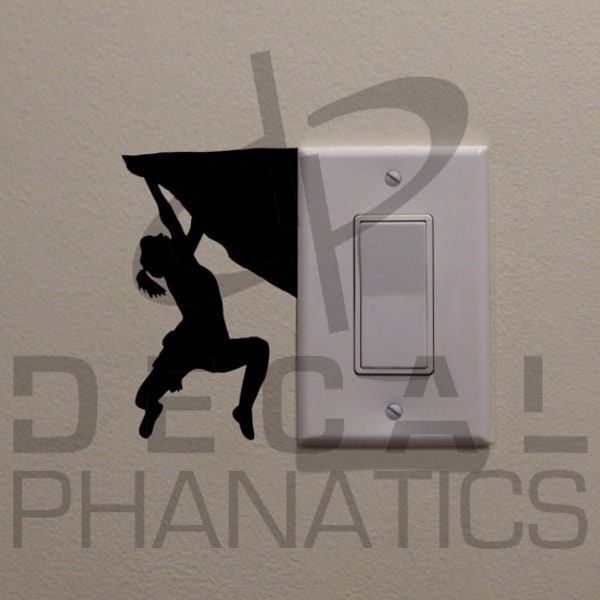 Woman Climbing Up Edge of Cliff on Light Switch - Single, Double Side Options (4.5" x 2.7") - Bedroom/Home Decor Decal