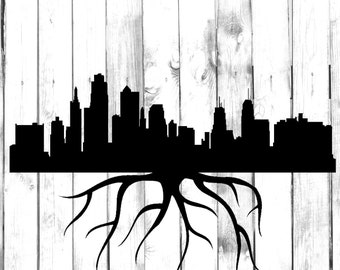 Calcomanía Kansas City Skyline Roots - Calcomanía Di Cut - Yeti/Vaso/Botella de agua/Hogar/Computadora portátil/Computadora/Camión/Parachoques de coche Calcomanía