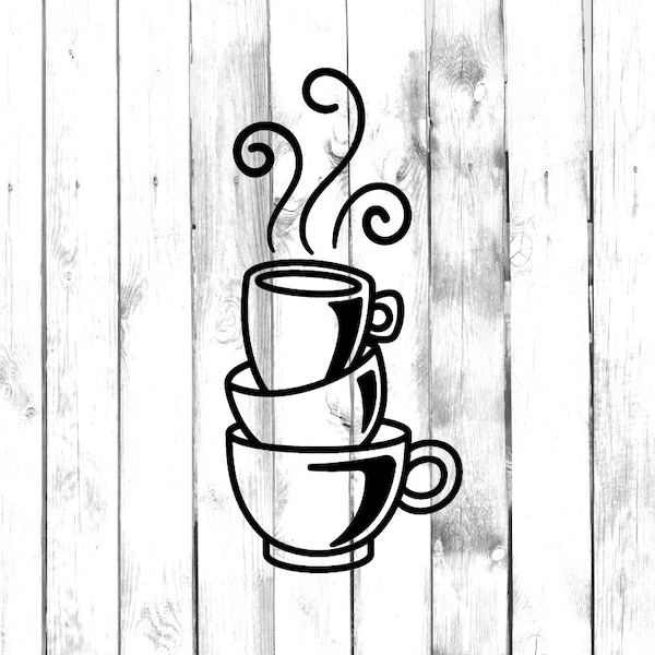 Coffee Cups Stacked Decal - Di Cut Decal - Home/Laptop/Computer/Truck/Car Bumper Sticker Decal
