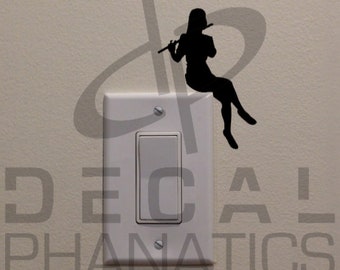 Woman Playing Flute On Light Switch (4.25"x3") - Bedroom/Home Decor Decal