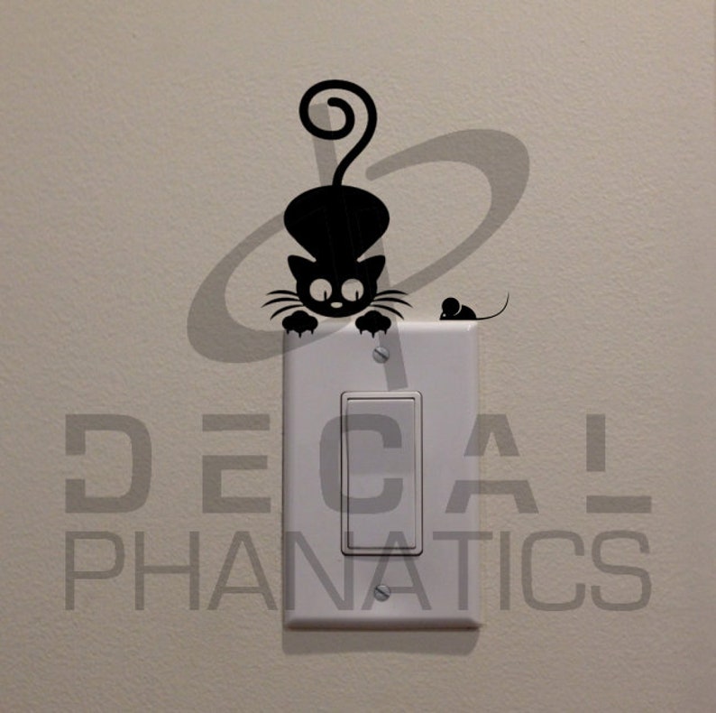BedroomHome Decor Decal 2.4x3 Black Cat Laying on Light Switch with Hanging Tail