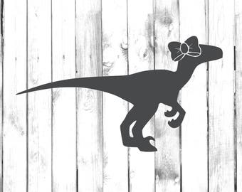 Girl Velociraptor Dinosaur with Bow - Home/Laptop/Computer/Phone/Truck/Car Bumper Sticker Decal