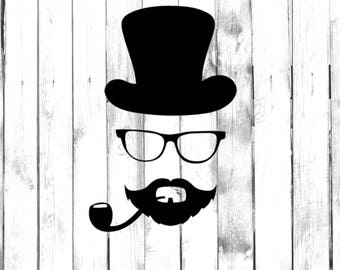 Leprechaun Face Silhouette with Hat, Pipe, Beard, Glasses (St Patricks Day) - Car/Truck/Computer/Home/Laptop/Bedroom/Phone Decal