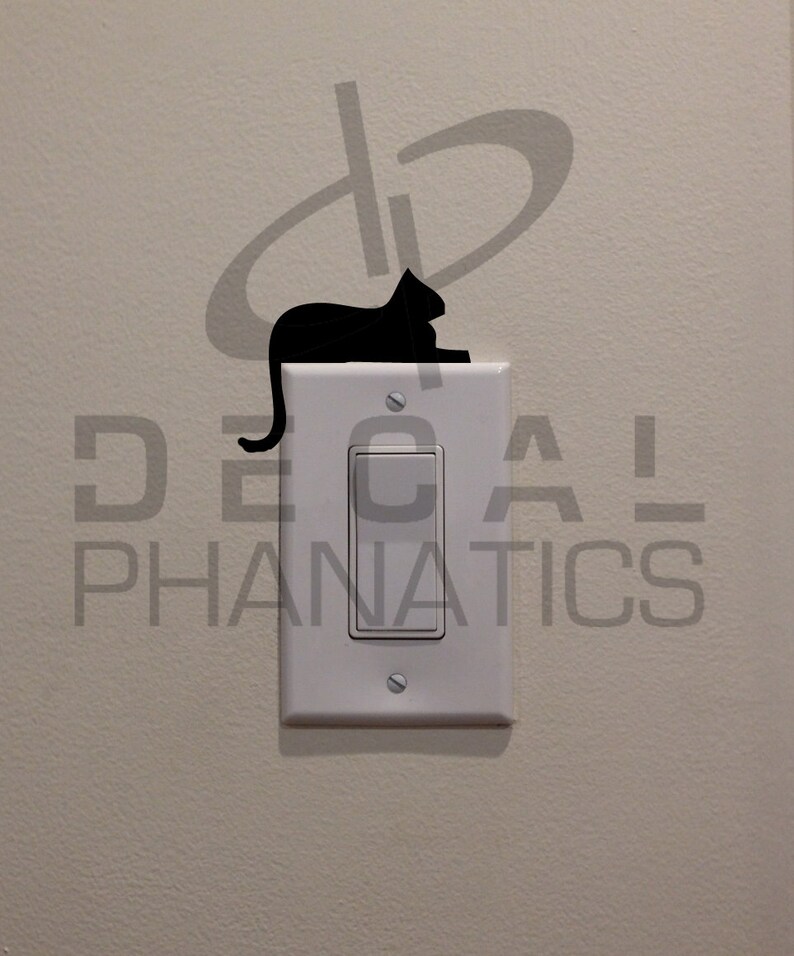 BedroomHome Decor Decal 2.4x3 Black Cat Laying on Light Switch with Hanging Tail