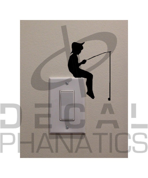 Little Boy Fishing Pole On Light Switch (4.75x3) - Bedroom/Home Decor  Decal