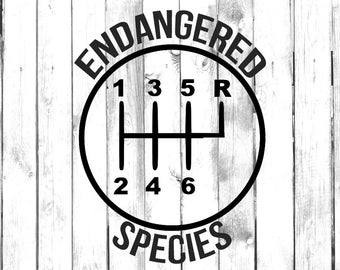 6 Speed Gear - Endangered Species - Stick Shift - Reverse Top Right - Car/Truck/Laptop/Computer/Phone/Home Decor/Bumper Sticker