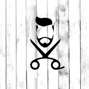 Barber Shop - Bearded Man & Scissors Decal - Di Cut Decal - Home/Laptop/Computer/Truck/Car Bumper Sticker Decal