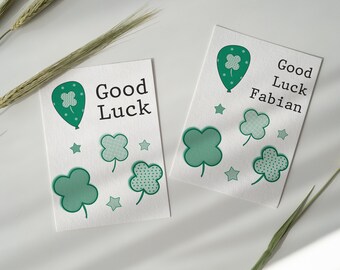 Personalisable Personalised Good Luck Card Congratulations Four Leaf Cloves Greetings Card