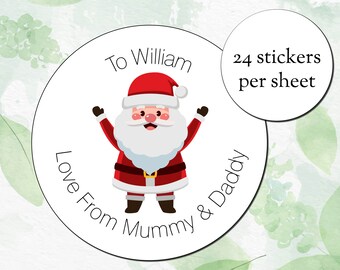 Personalised Christmas Stickers: Santa, Reindeer, Penguin (24 per sheet)