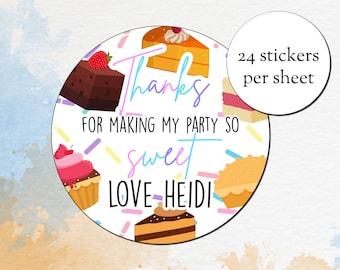 Personalized Party Favor Stickers: Sweets & Cakes Design (24/Sheet)