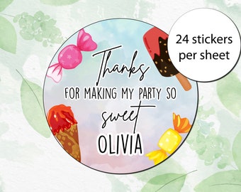 Personalised Thank you for making my party so sweet - Party Sweets Ice Cream 45mm Stickers - Party Bag Stickers (24 stickers/sheet)