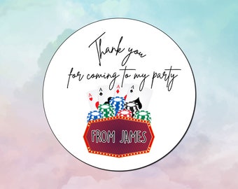 Personalized Casino Party Stickers: Las Vegas Poker Theme (24 per sheet)