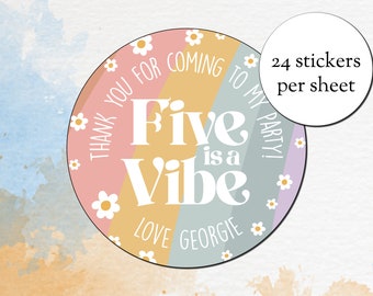 Retro Daisy 5th Birthday Stickers: Personalized Party Favours (24 per sheet)