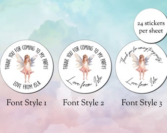 Personalised Thank you for coming to my party - Fairy 45mm Stickers - Party Bag Stickers  Party Grub Stickers (24 stickers per sheet)