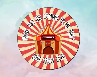 Personalised Thank you for coming to my party - Circus 45mm Stickers - Party Bag Stickers (24 stickers per sheet)