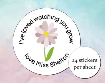 Personalized Floral Teacher Stickers - 45mm (24 per sheet)