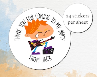 Personalized Rockstar Guitar Party Stickers - Boy Birthday (24 per sheet)