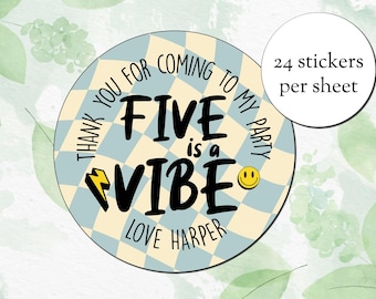 Personalized 'Five is a Vibe' Party Stickers (24 per sheet)