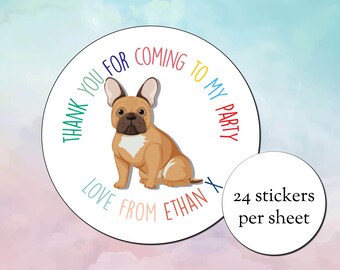 Personalized French Bulldog Thank You Stickers - Party Favors (24 per sheet)