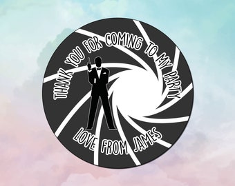 Personalized James Bond Spy Party Stickers - Thank You Stickers (24 per sheet)