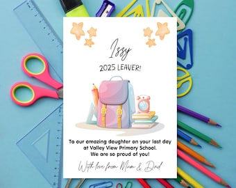 Personalised Primary Secondary School Leavers Greetings Card (Blue and Pink Available)