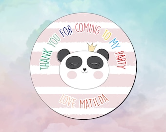 Personalised Thank you for coming to my party - Panda with Crown 45mm Stickers - Party Bag Stickers (24 stickers/sheet)