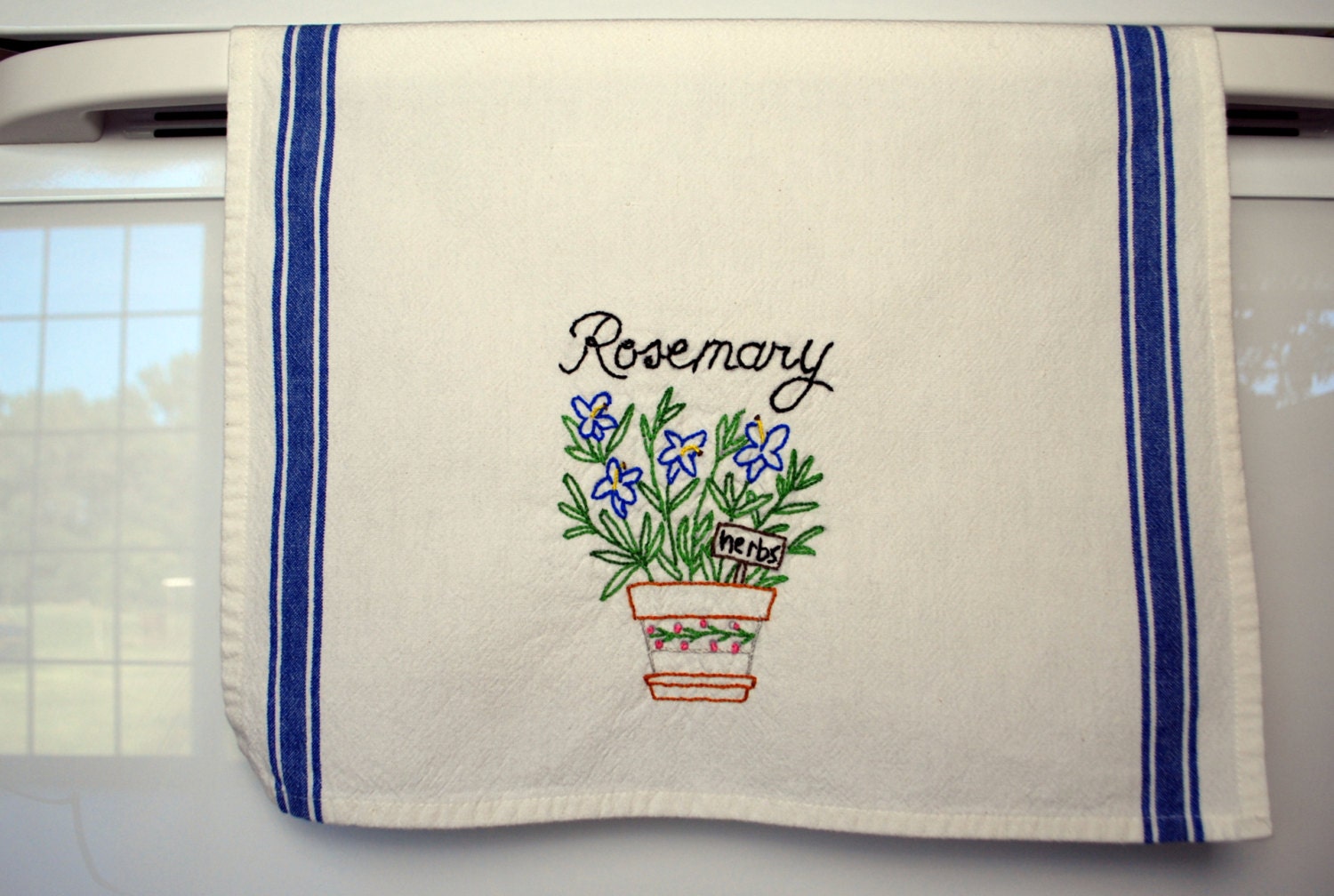 Hand Embroidered Herb Retro Kitchen Towel Set. Rosemary Etsy