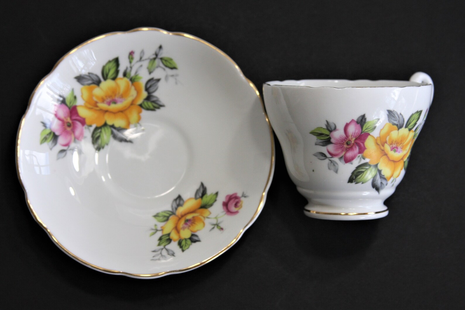 1950s English Castle Tea Cup and Saucer. Made in Staffordshire, England