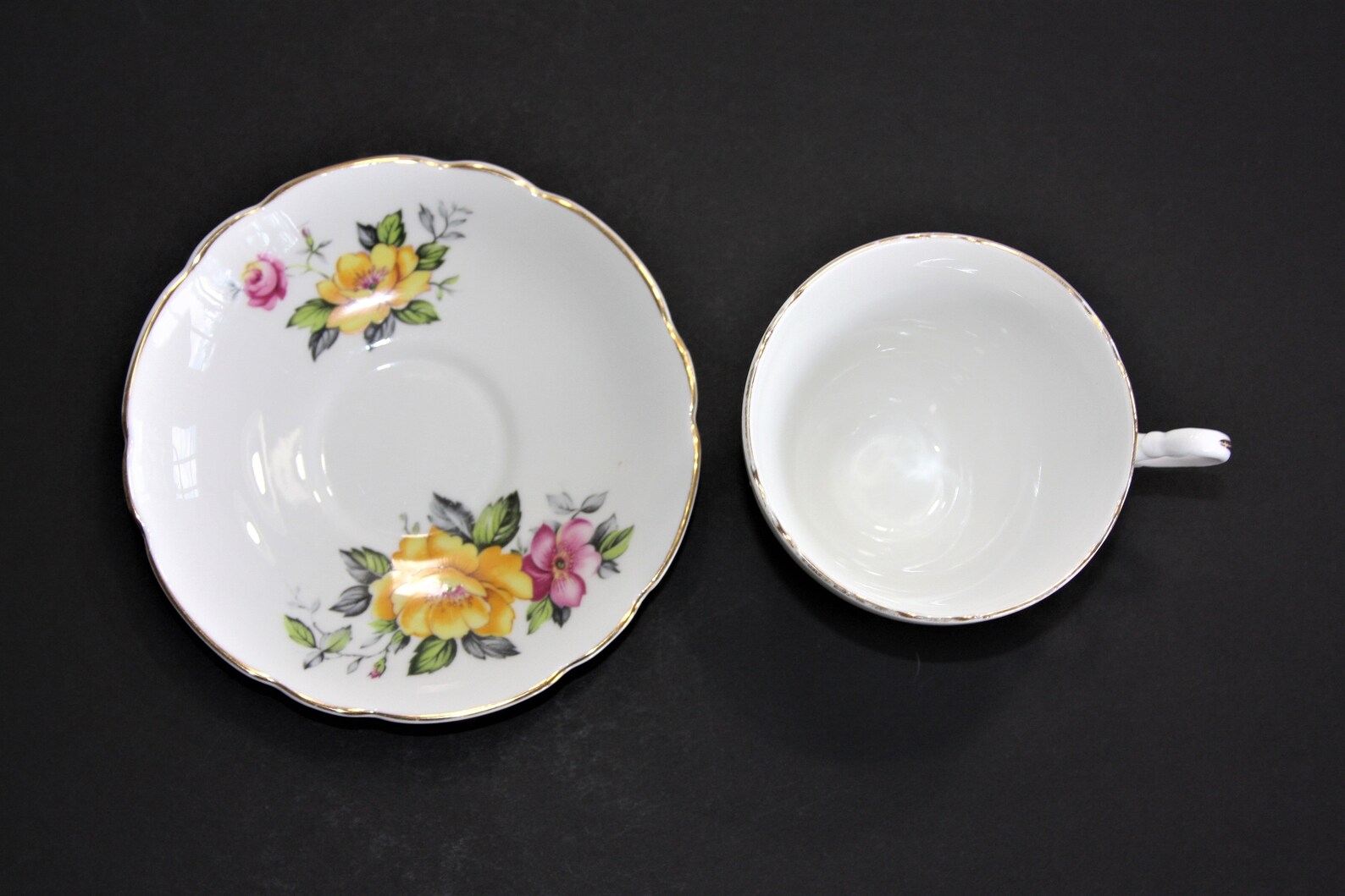 1950s English Castle Tea Cup and Saucer. Made in Staffordshire, England