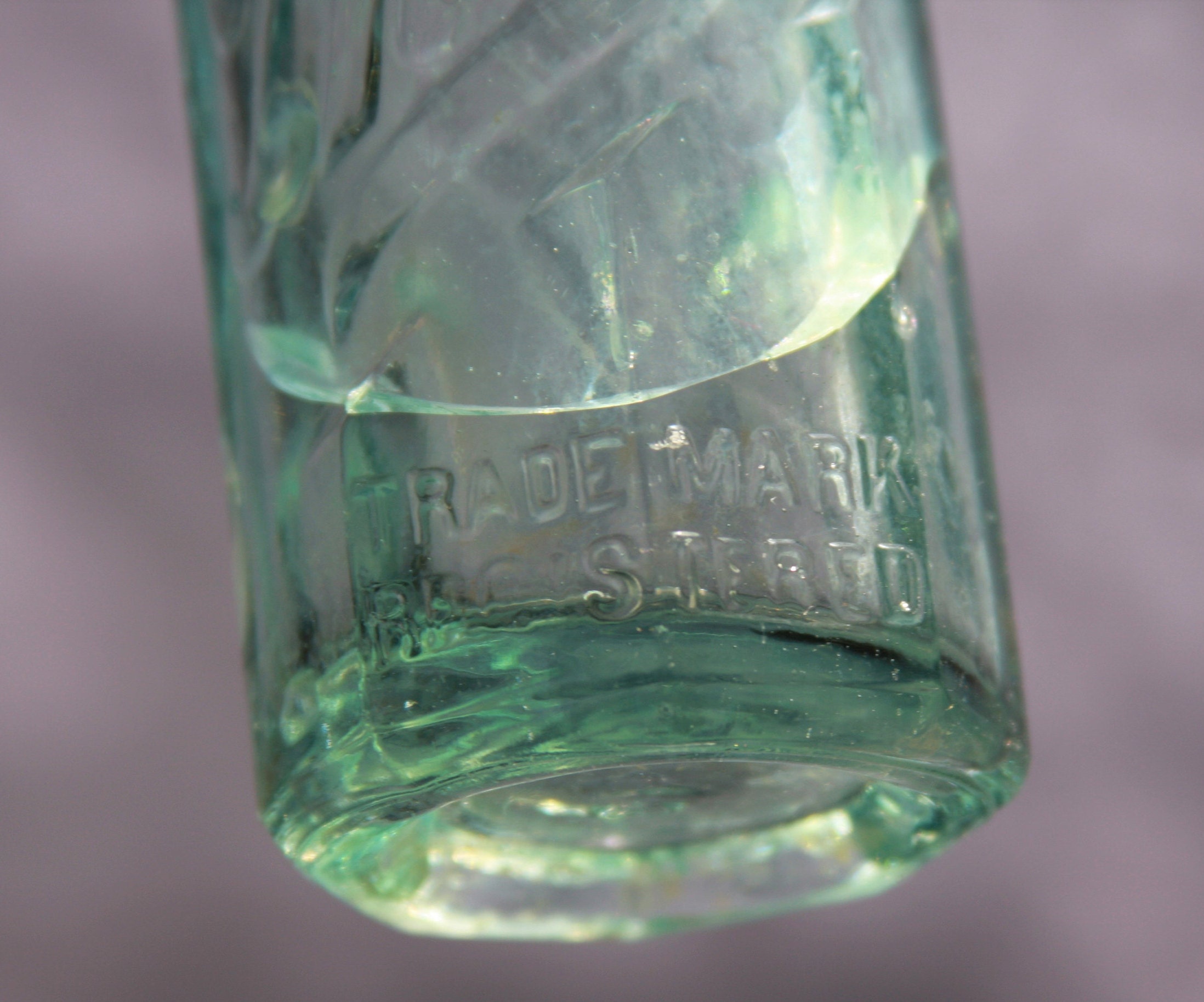 Antique Thrill Soda Bottle. 1920s Aqua Green Antique Glass. Handblown