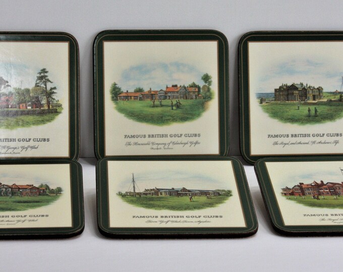 Six 1940s Deluxe Pimpernel Coasters. Royal Golf Clubs of England. Stain