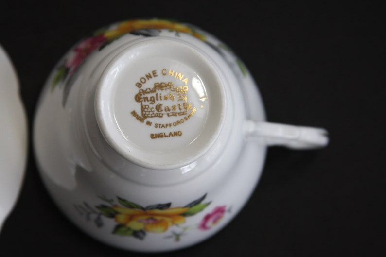 1950s English Castle Tea Cup and Saucer. Made in Staffordshire, England